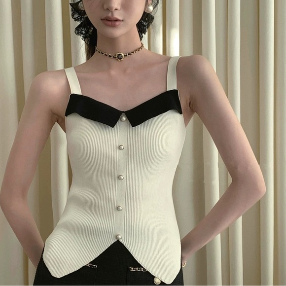 NEW French Style White Ribbed Tank Top - Picture 2 of 9